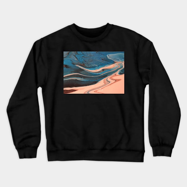 Blue and Pink Fluid Paint Abstract Crewneck Sweatshirt by Moshi Moshi Designs